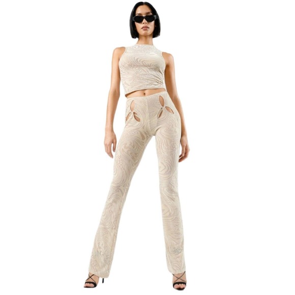 I.AM.GIA Pants - I Am Gia Womens Pants Amina Tan Burnout Velour Cutout Flare Leg Low Rise Sz S